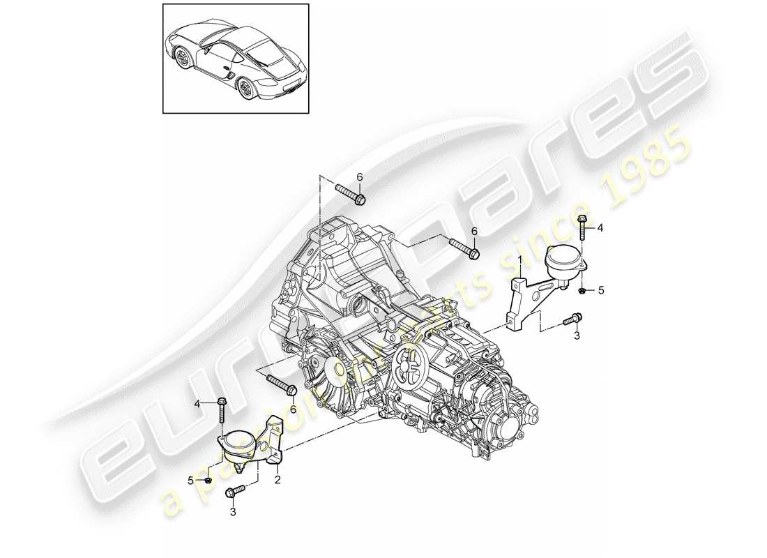 porsche 2009 (987 cayman) manual gearbox gearbox mounting fasteners engine part diagram