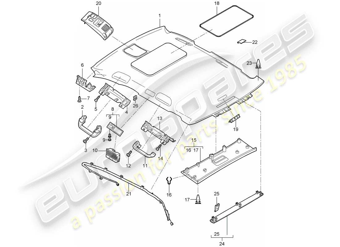 porsche 2007 (cayenne e1 9pa) roof trim accessories part diagram