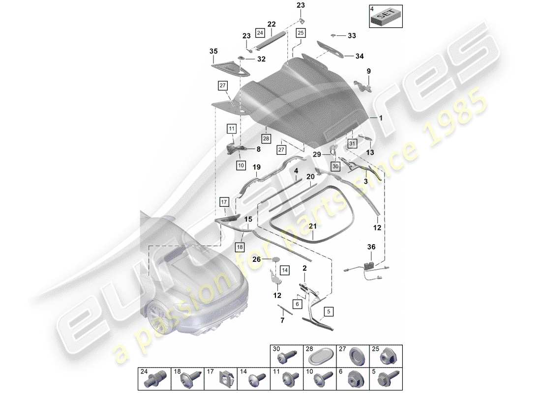 porsche 2019 (718 boxster spyder) cover rear part diagram