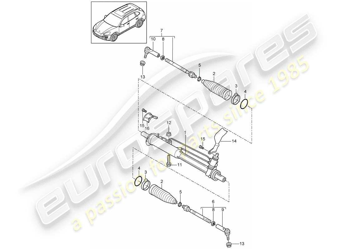 porsche 2017 (cayenne e2 92a) power steering steering gear part diagram