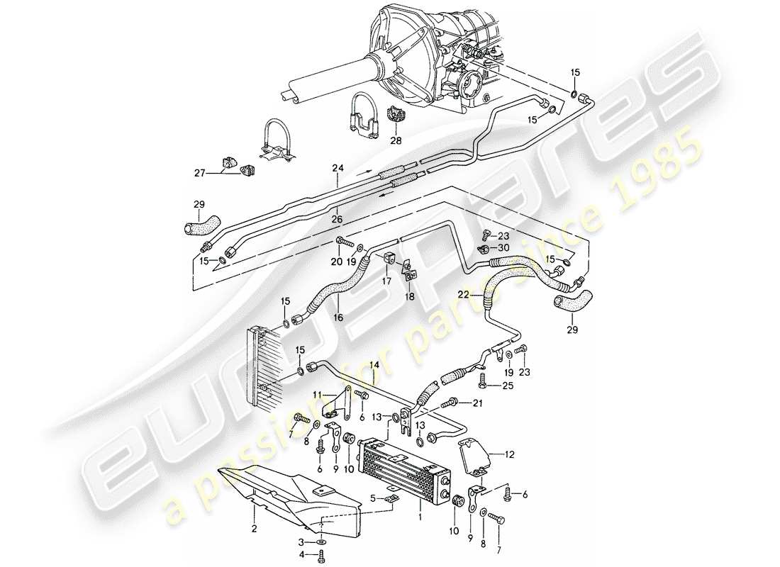 porsche 1992 (968) tiptronic - atf cooler - atf lines part diagram