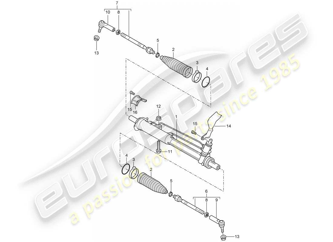 porsche 2008 (cayenne e1 9pa) power steering steering gear part diagram