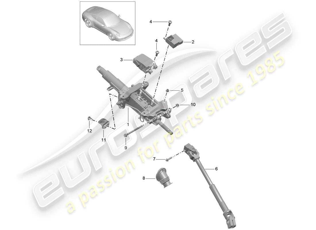 porsche 2014 (991-1) steering column intermediate steering shaft parts diagram