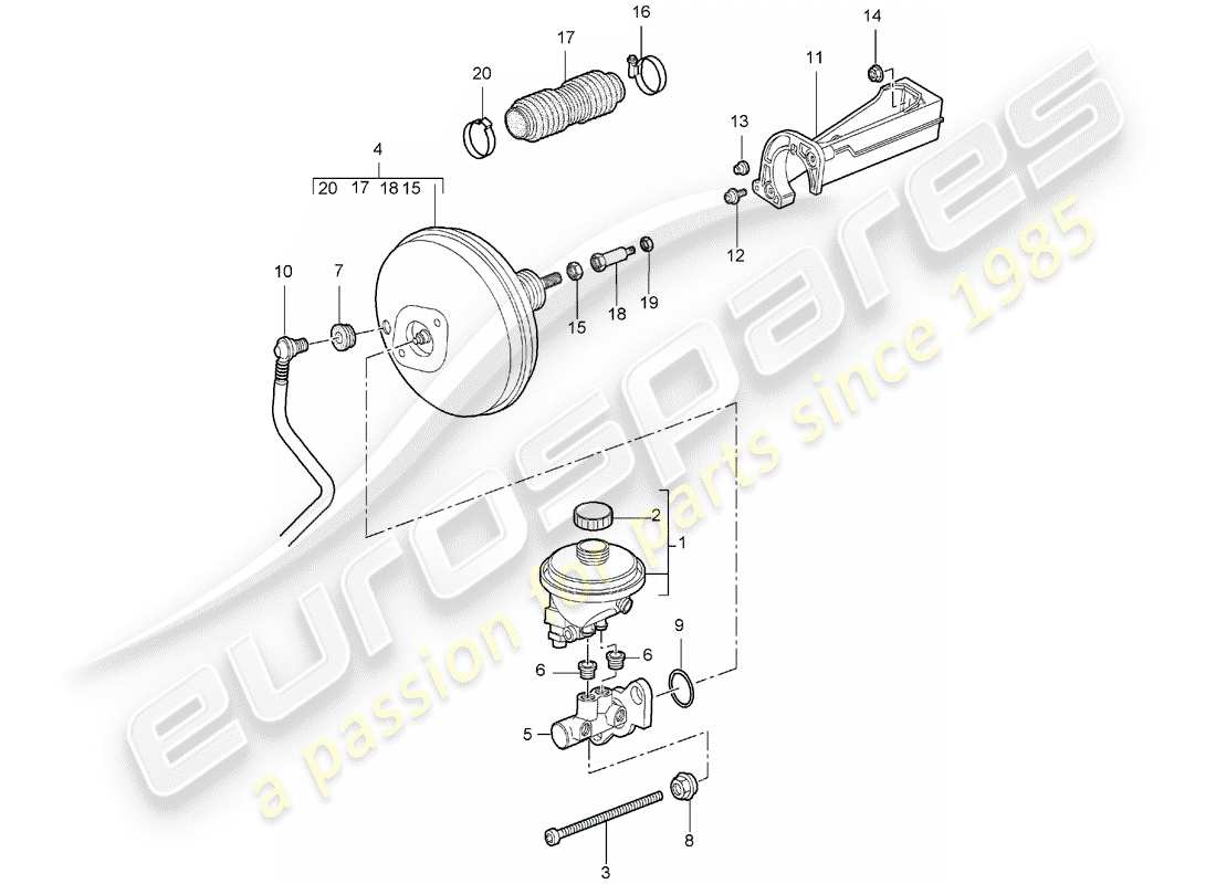 porsche 2007 (987 boxster) brake master cylinder brake servo parts diagram