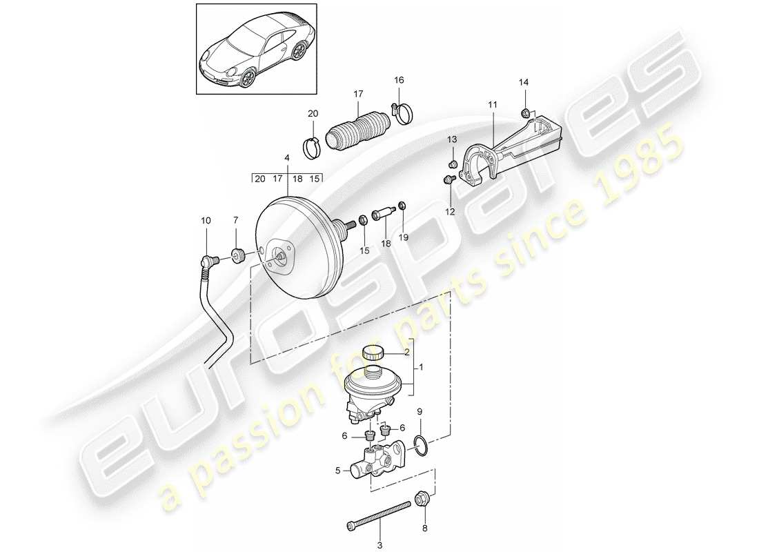 porsche 2010 (997-2) brake master cylinder parts diagram