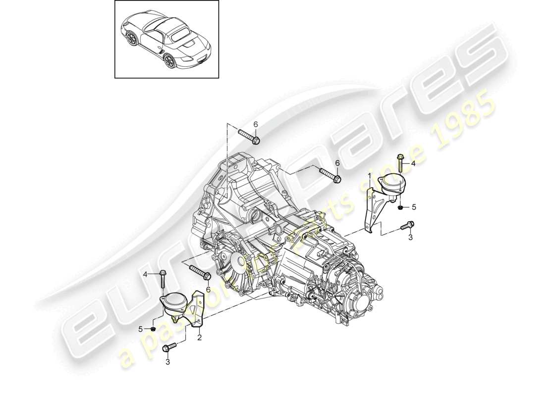 porsche 2009 (987 boxster) - pdk - gearbox gearbox mounting fastening screw engine parts diagram