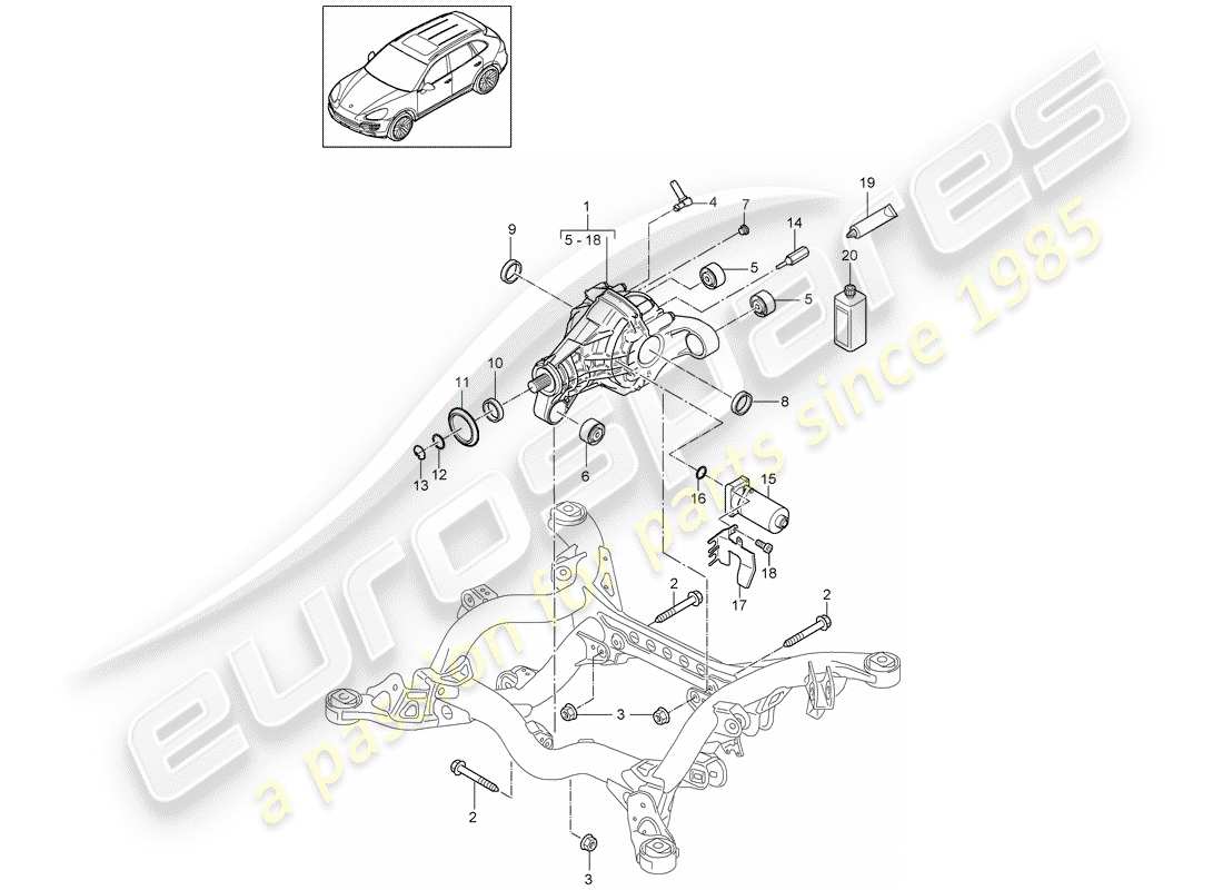 porsche cayenne e2 (2011) rear axle differential parts diagram