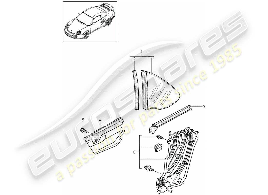 porsche 2013 (997-2 turbo / gt2 rs) side window parts diagram