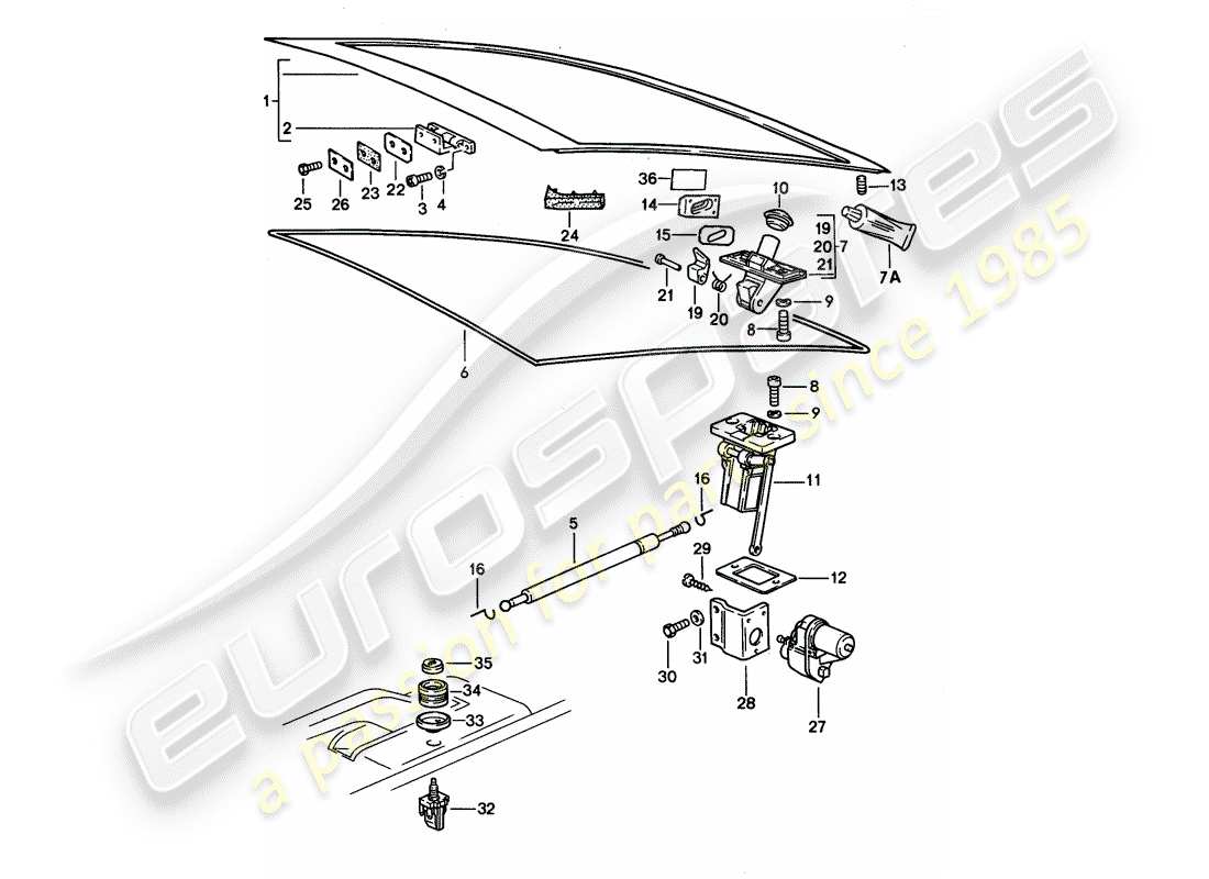 porsche 1988 (928) rear trunk lid - installation parts parts diagram