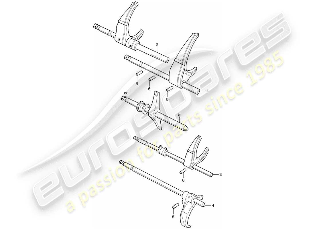 porsche 2000 (986 boxster) selector shaft selector fork parts diagram