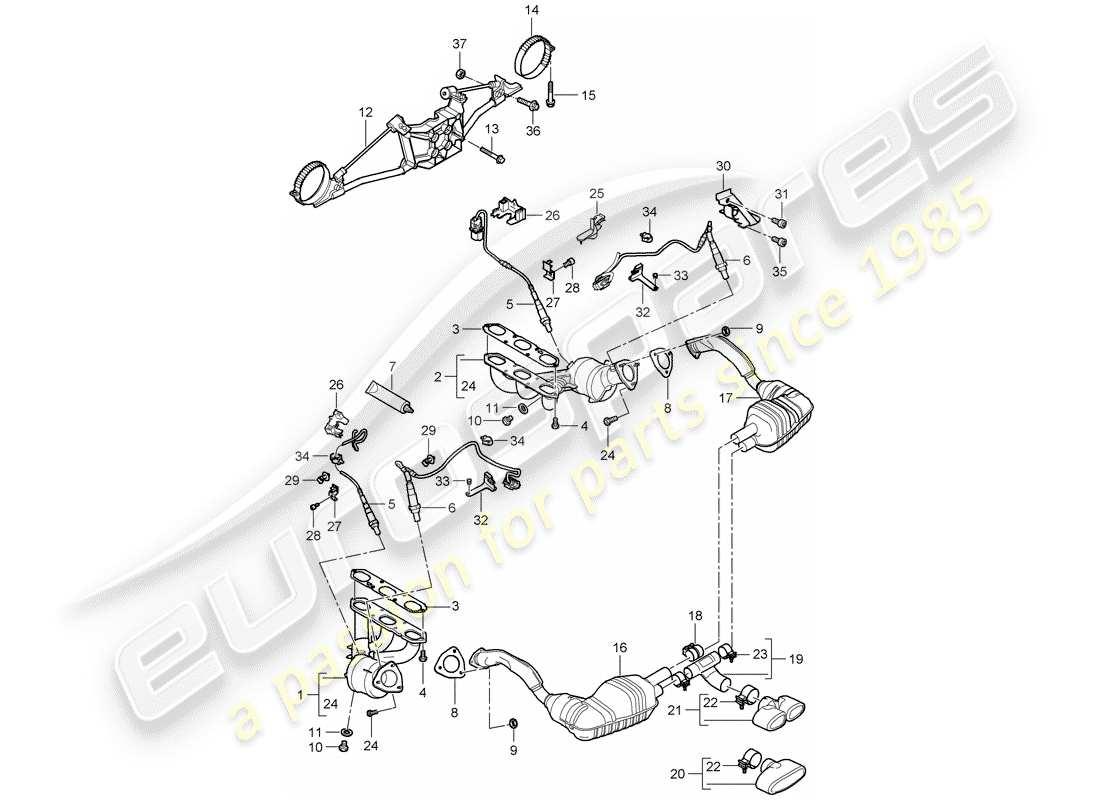 porsche 2005 (987 boxster) exhaust system parts diagram