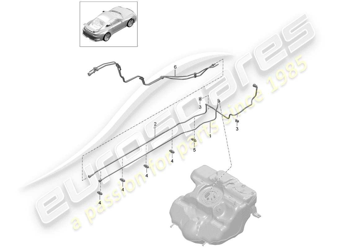 porsche 2015 (991-1 r/gt3/rs) fuel line front fuel supply system part diagram