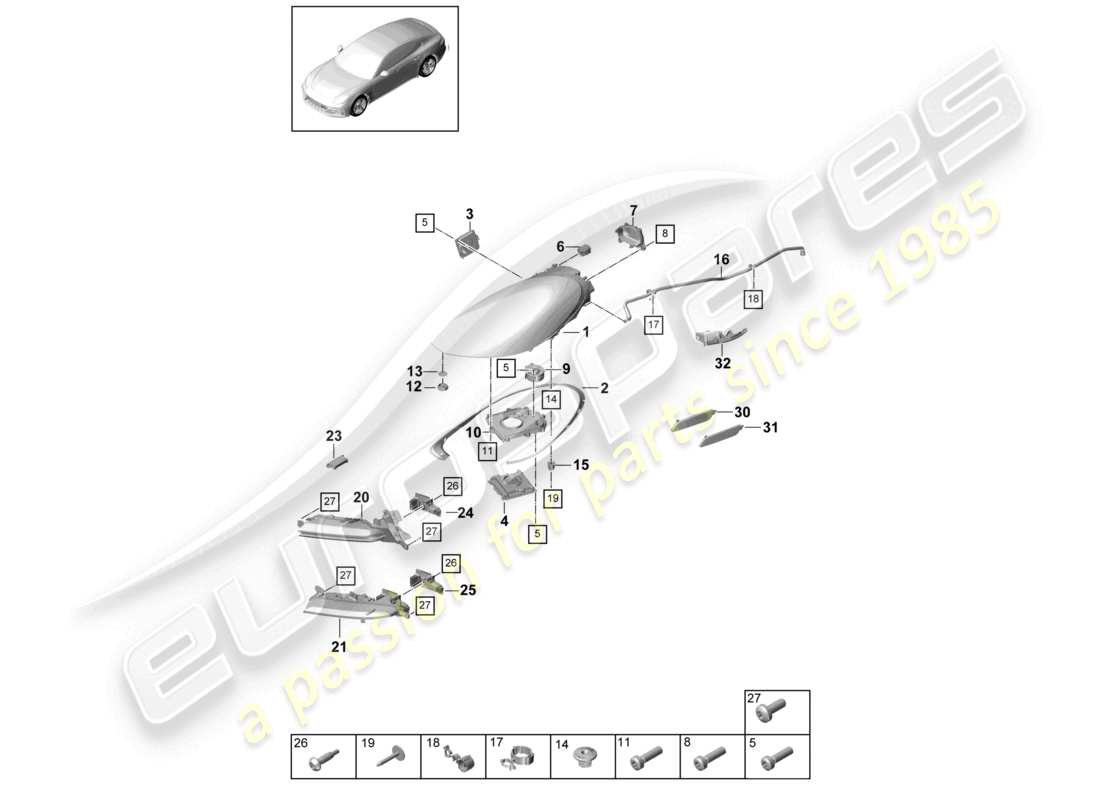 porsche 2019 (panamera 971-1) led headlight turn signal repeater fog lights part diagram