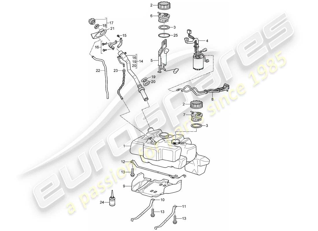 porsche 2011 (997-2 gt3) fuel tank parts diagram