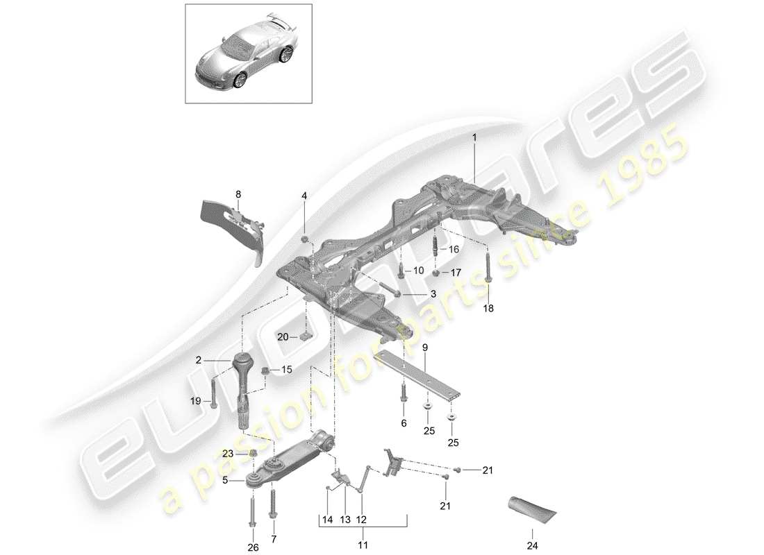 porsche 2015 (991-1 r/gt3/rs) cross member wishbone d - mj 2019>>speedster part diagram