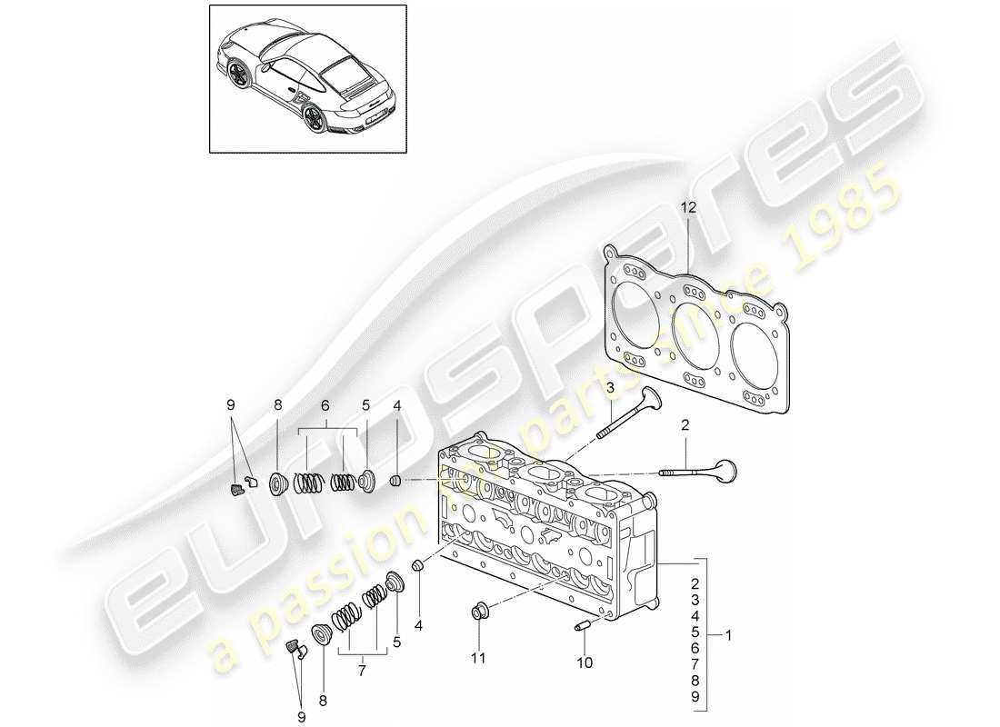 porsche 911 t/gt2rs (2012) cylinder head parts diagram
