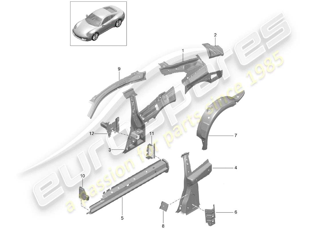 porsche 2016 (991-1) side part inner parts diagram