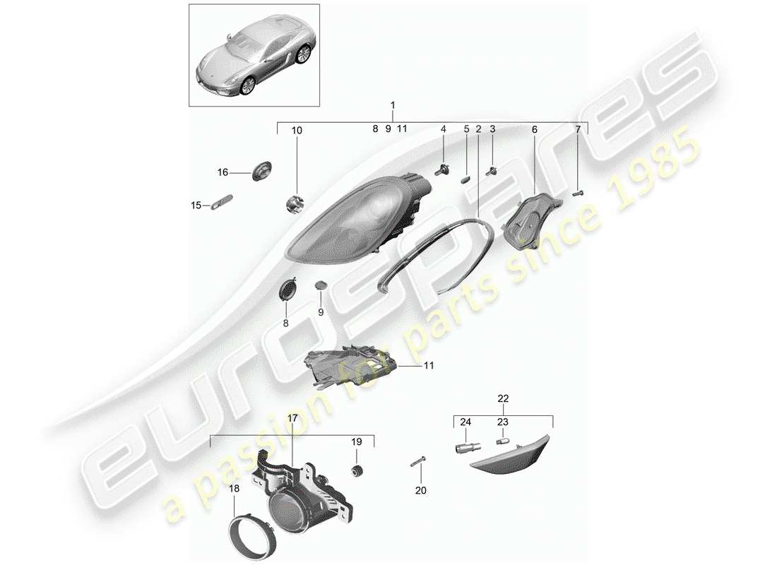 porsche 2014 (981 cayman) headlights additional headlight turn signal indicator side marker light turn signal repeater part diagram