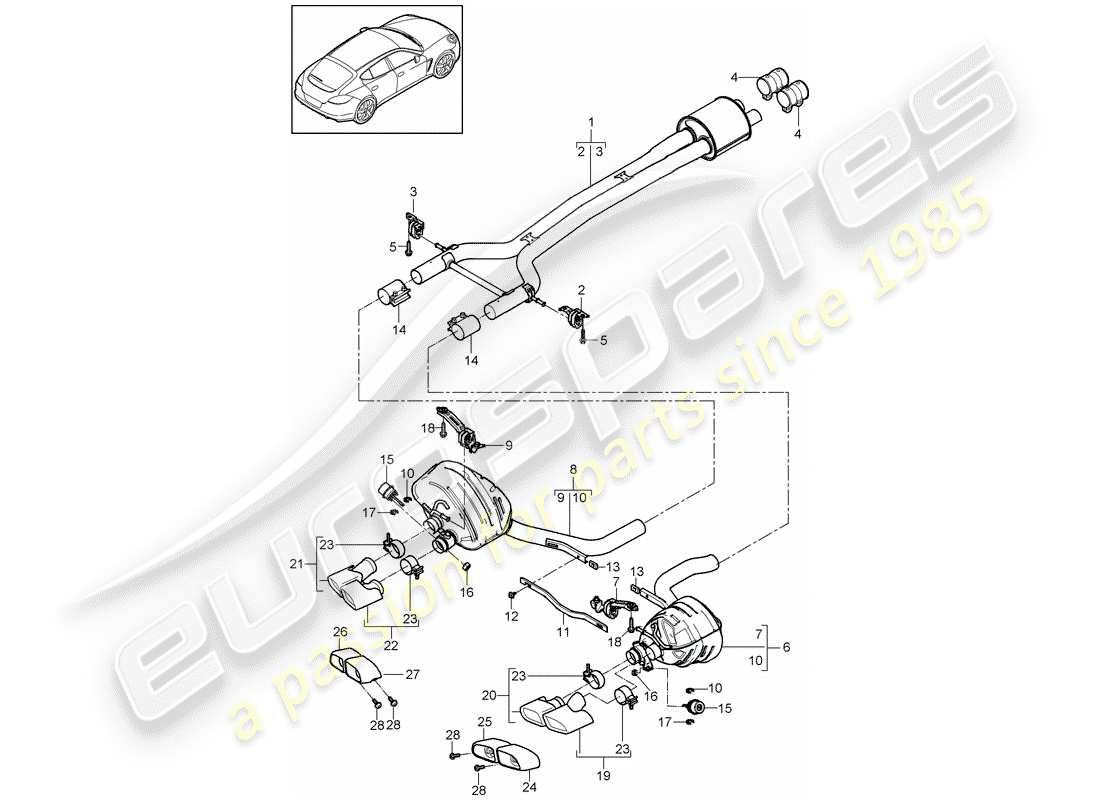porsche 2012 (panamera 970) exhaust system front silencer rear silencer part diagram
