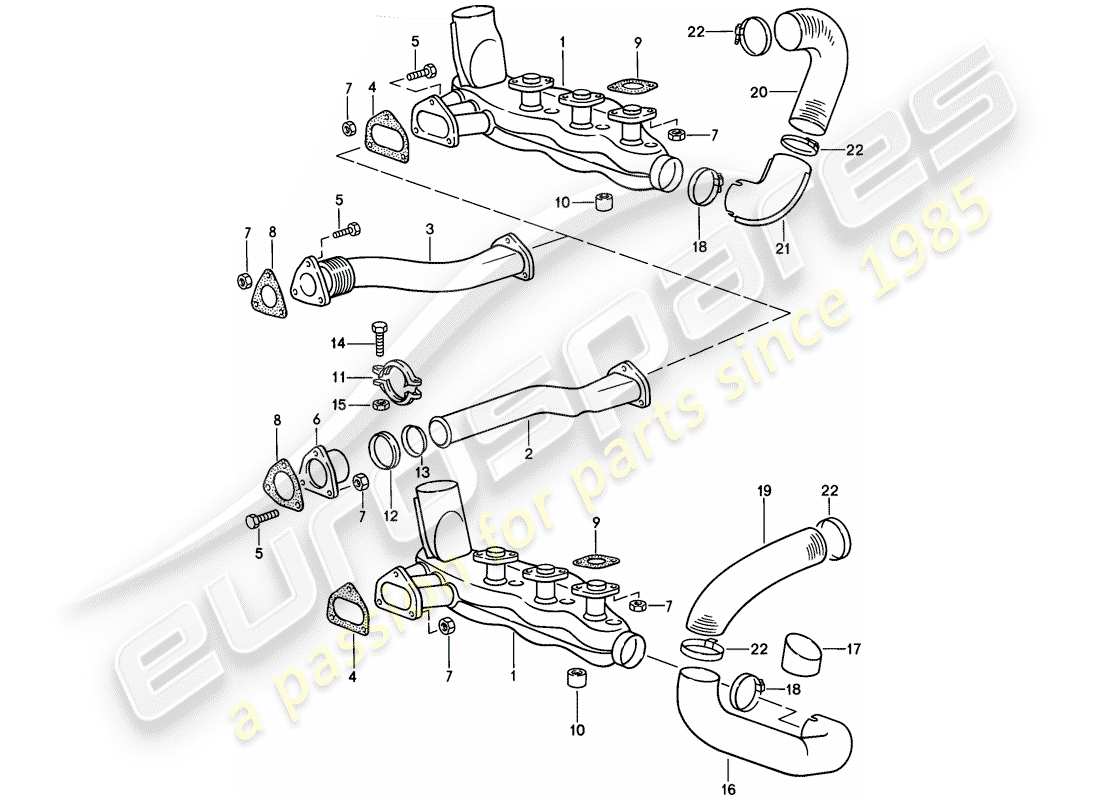 porsche 1985 (911) exhaust system - heater core part diagram