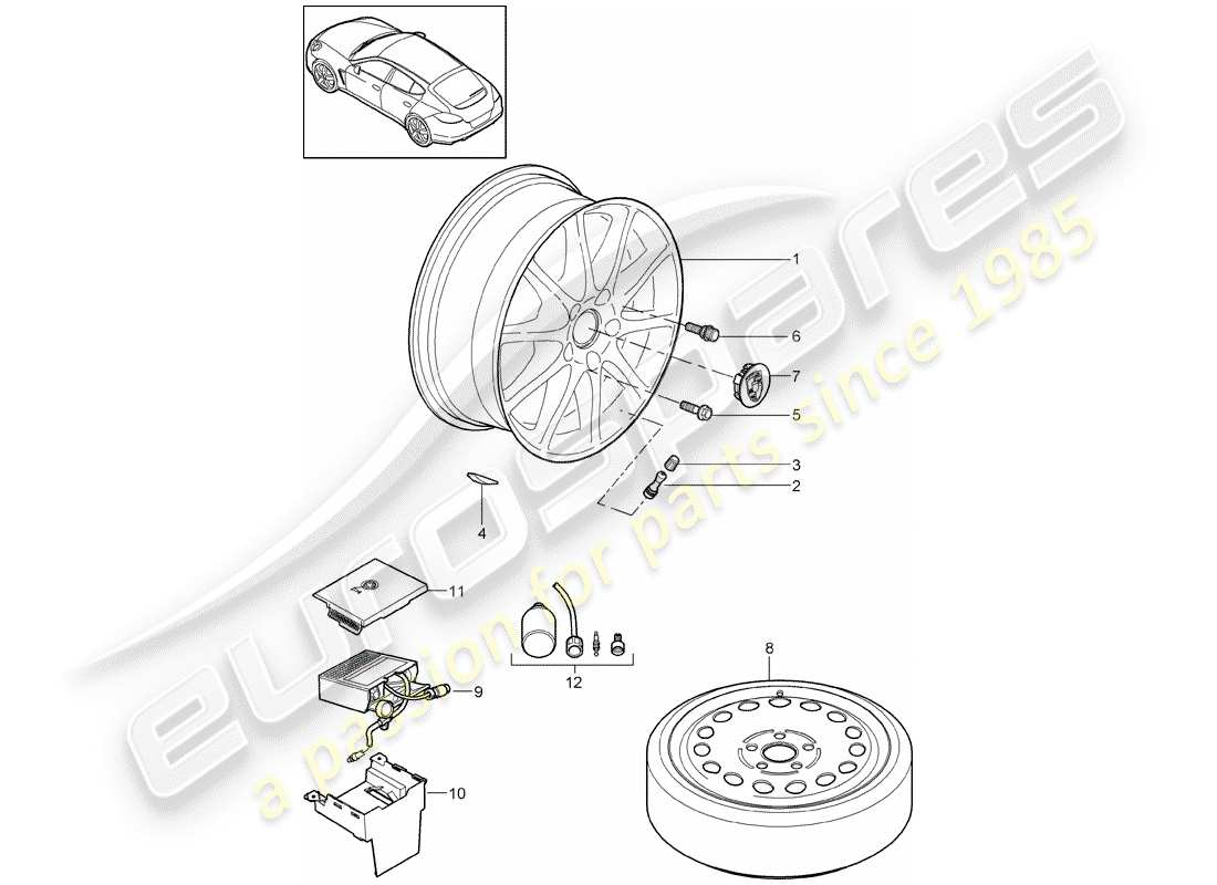 porsche 2011 (panamera 970) wheels/tyres part diagram