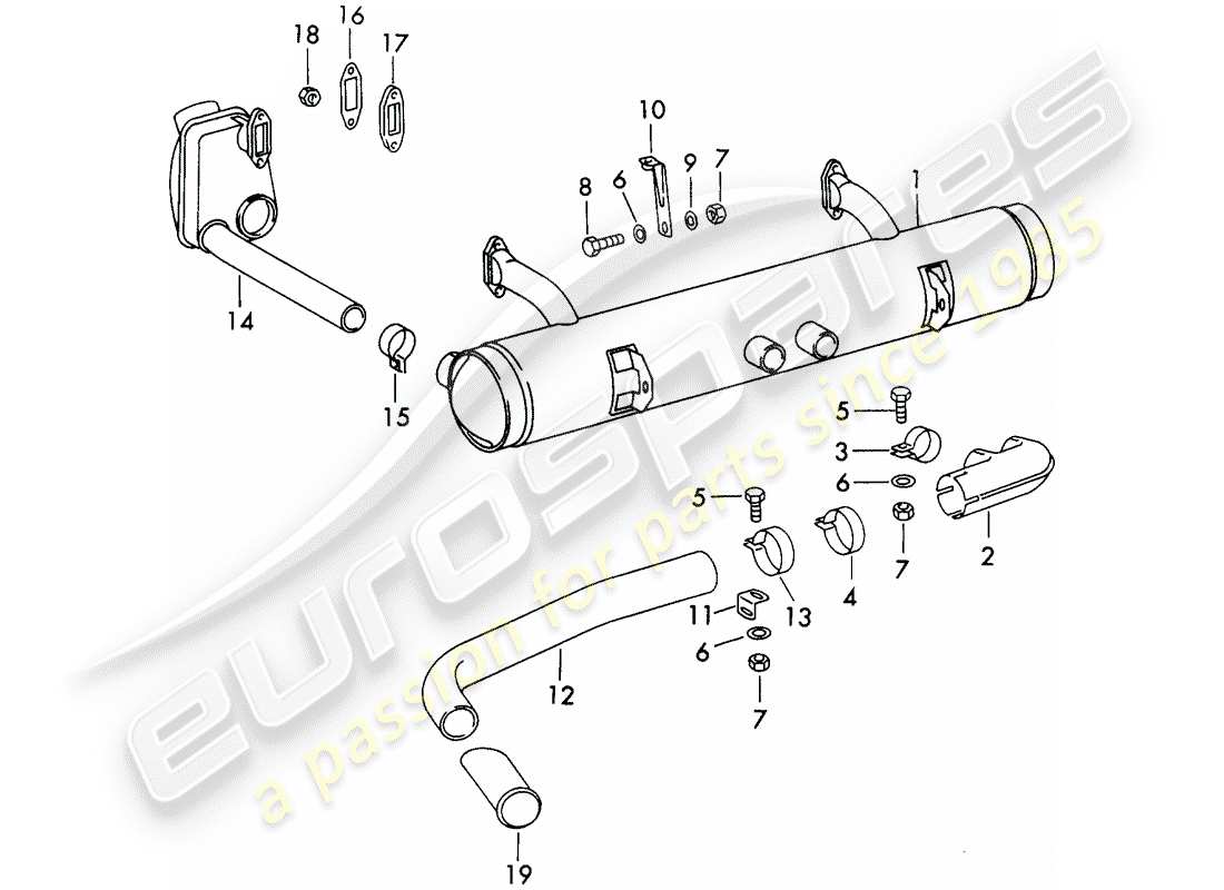 porsche 1965 (911/912) exhaust system - not for: - (d) + (s) part diagram