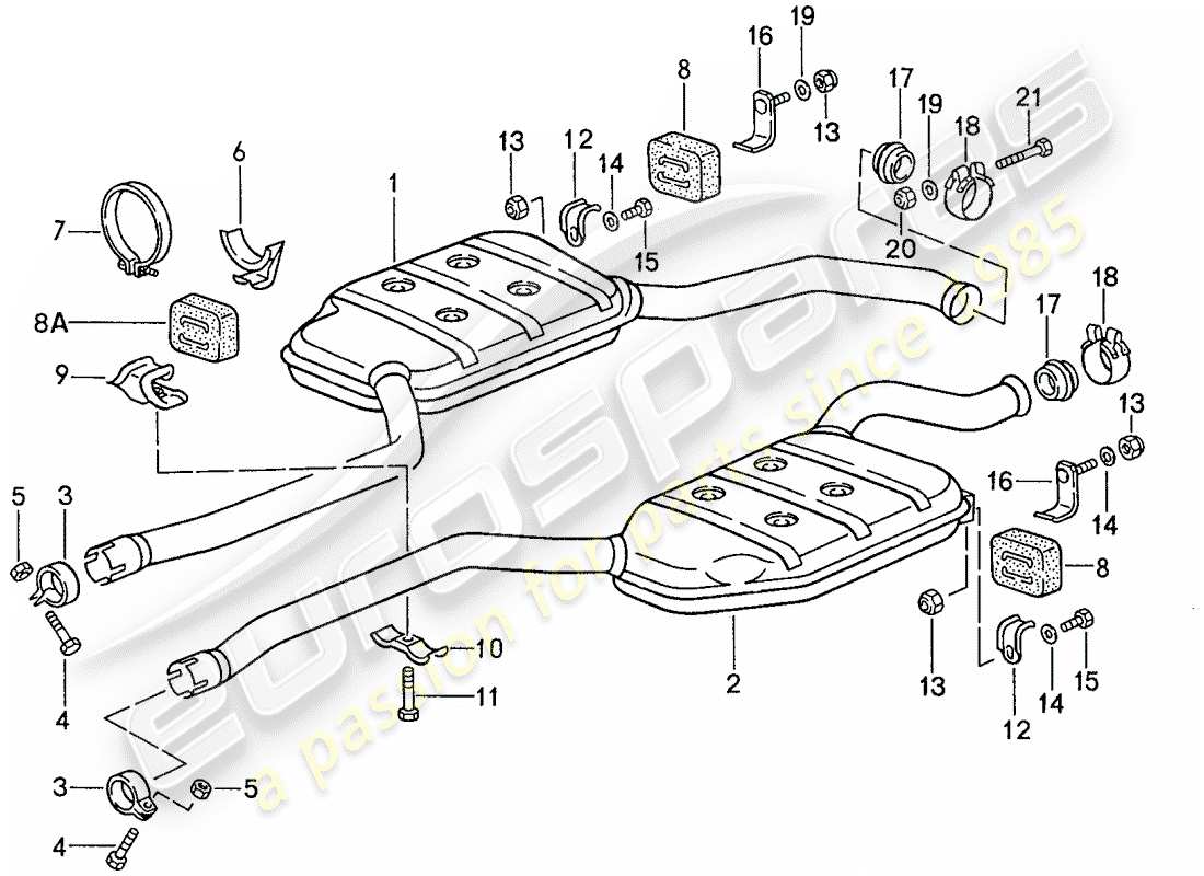 porsche 1990 (928) exhaust system - intermediate silencer part diagram