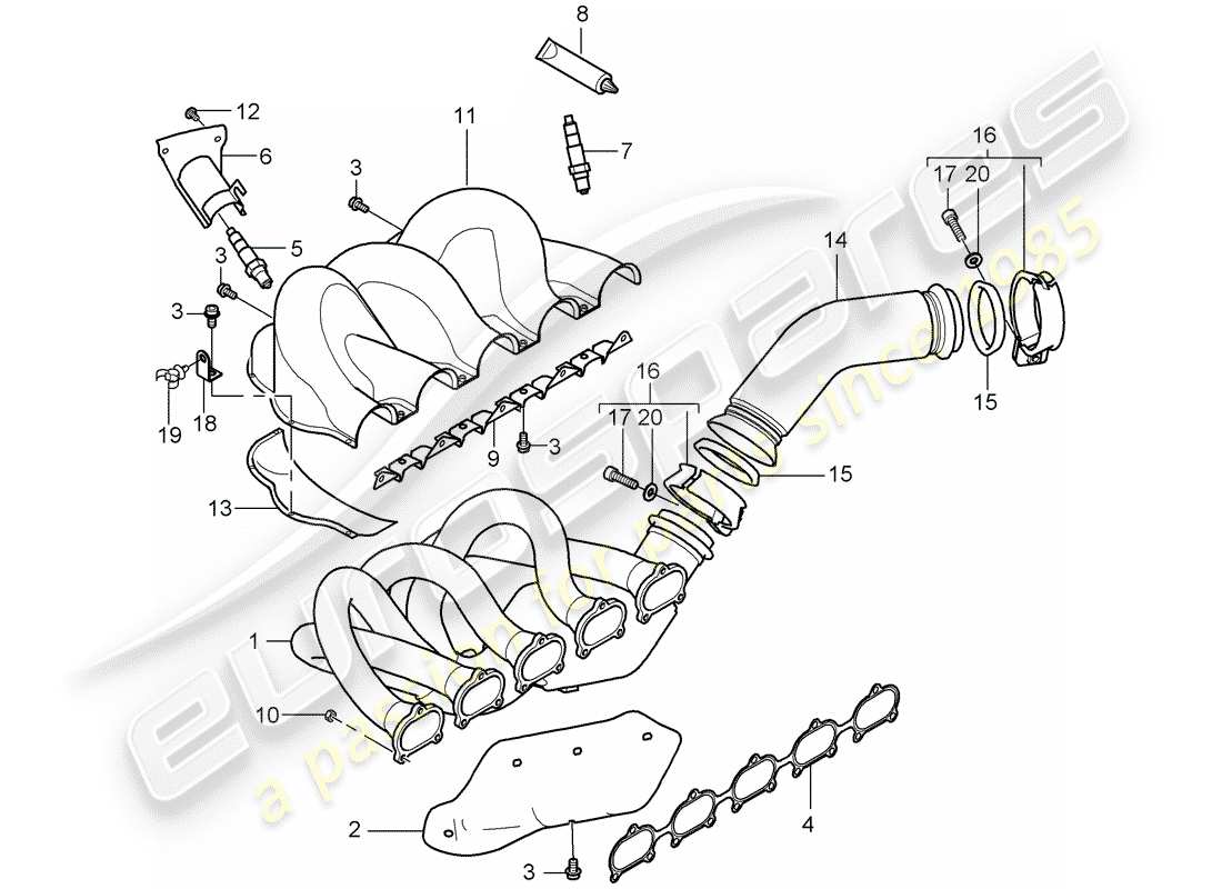 porsche 2004 (carrera gt) exhaust system - exhaust manifold - catalyst - cyl. 1 - 5 parts diagram
