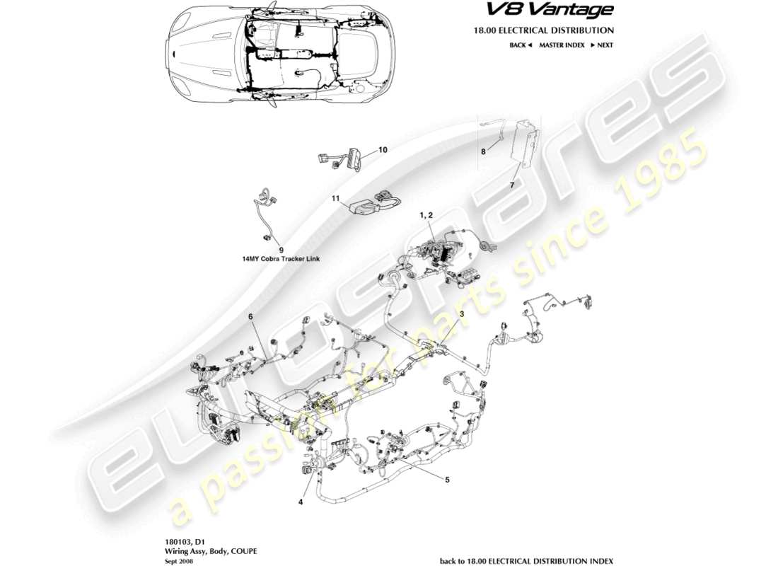 aston martin v8 vantage (2014) body harness, coupe part diagram