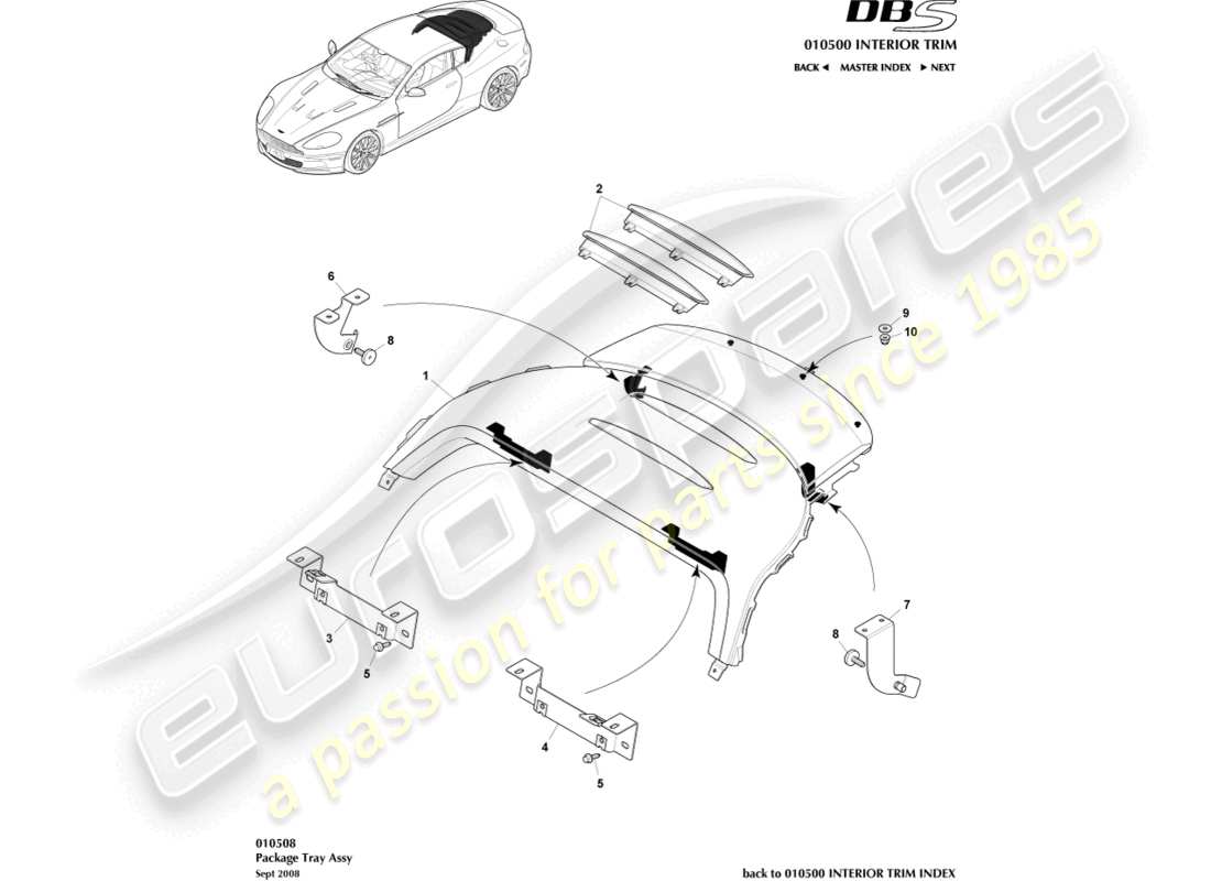 aston martin dbs (2014) package tray assembly part diagram
