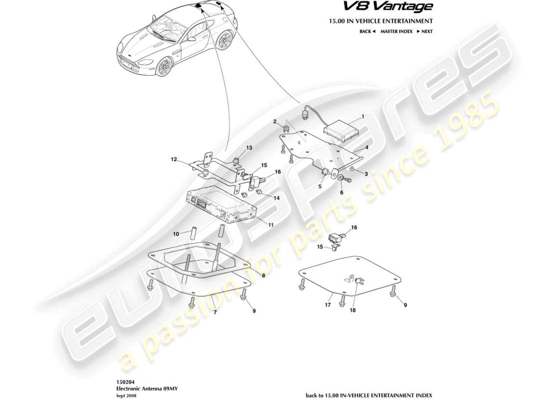 aston martin v8 vantage (2010) electronic antenna, 09my part diagram