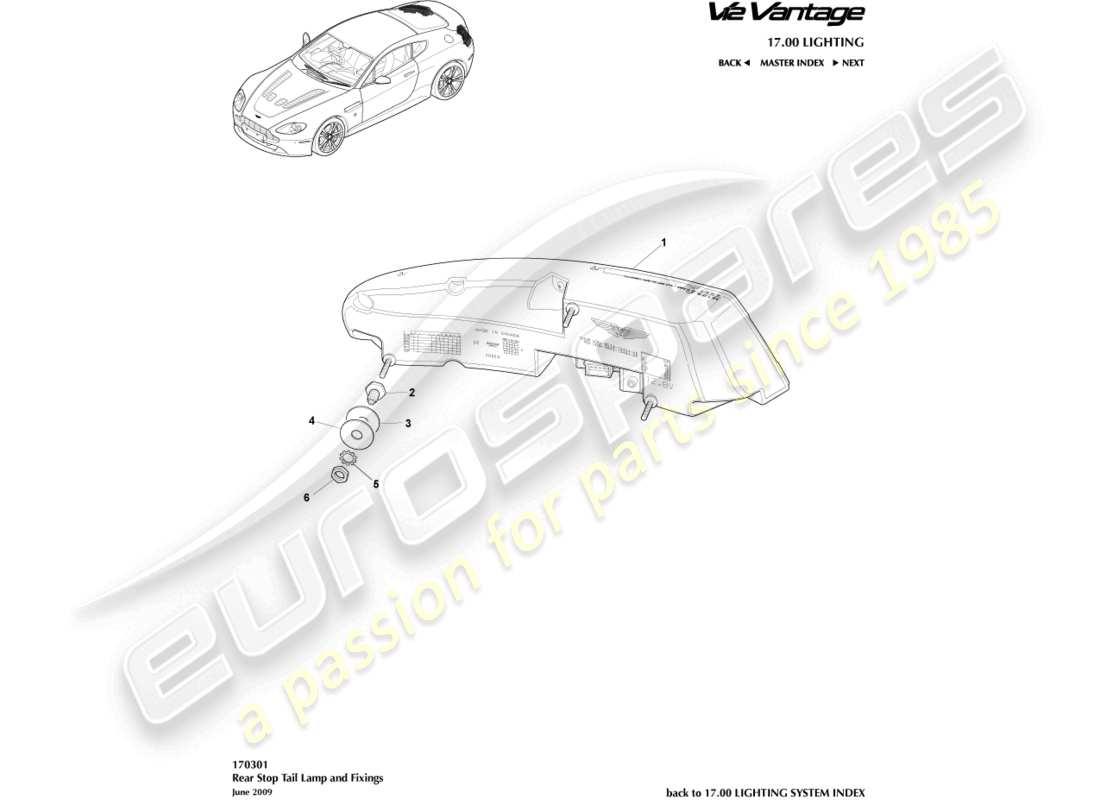 aston martin v12 vantage (2013) rear lamps part diagram