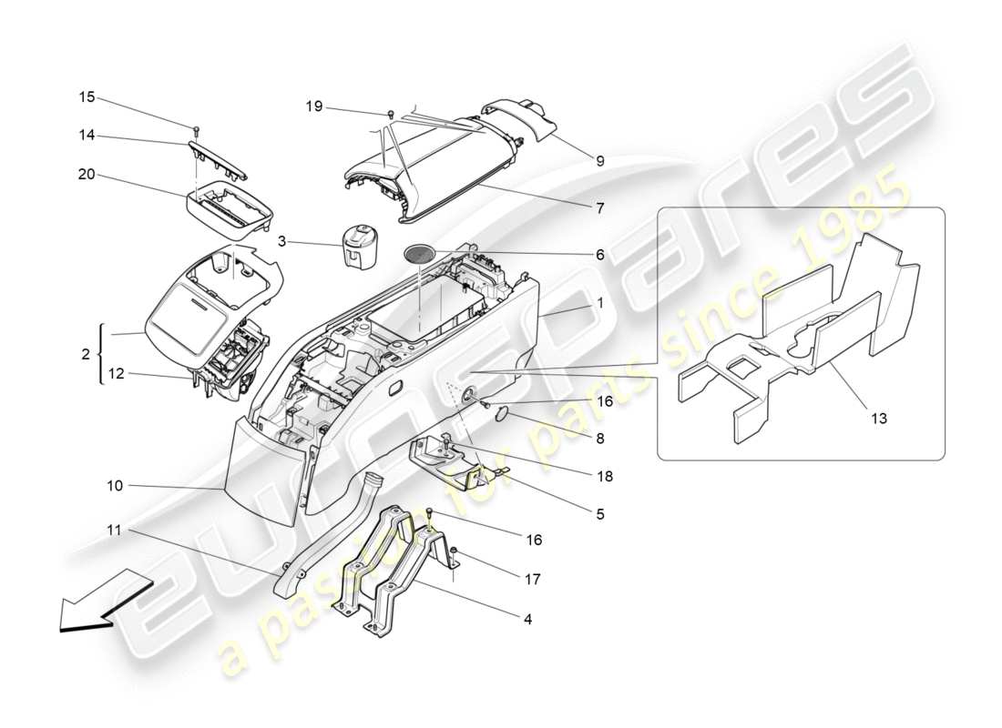 maserati qtp 3.0 bt v6 410hp (2014) accessory console and rear console parts diagram