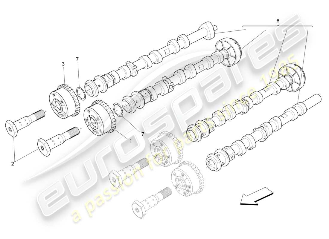 maserati qtp 3.0 bt v6 410hp (2014) rh cylinder head camshafts parts diagram