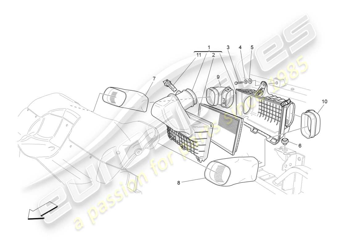 maserati granturismo (2009) air filter, air intake and ducts parts diagram