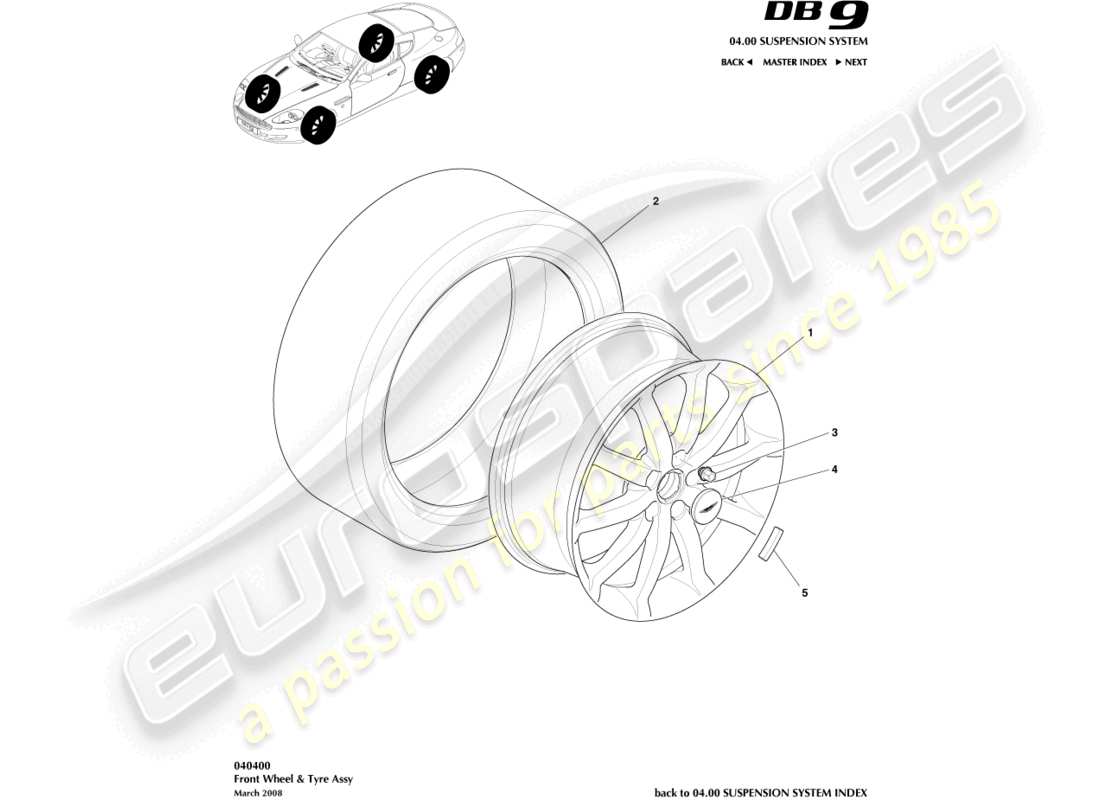 aston martin db9 (2010) wheels & tyres parts diagram