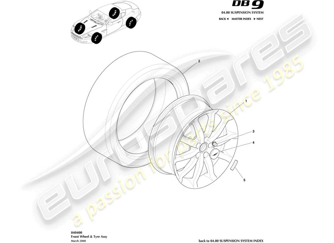 aston martin db9 (2007) wheels & tyres part diagram