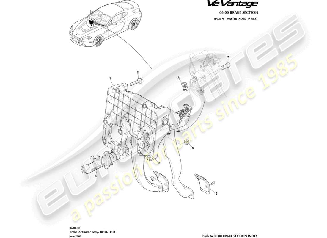 aston martin v12 vantage (2011) brake actuator assembly part diagram
