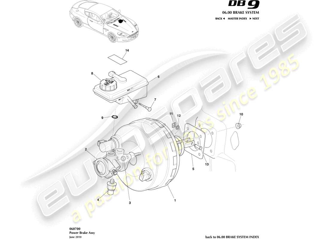 aston martin db9 (2011) power brake assembly parts diagram