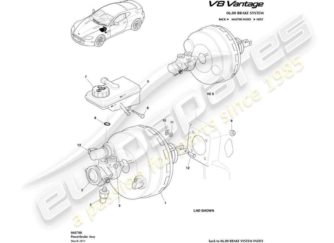aston martin v8 vantage (2012) power brake assembly part diagram