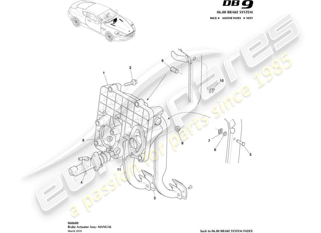 aston martin db9 (2007) brake actuator assembly, manual part diagram