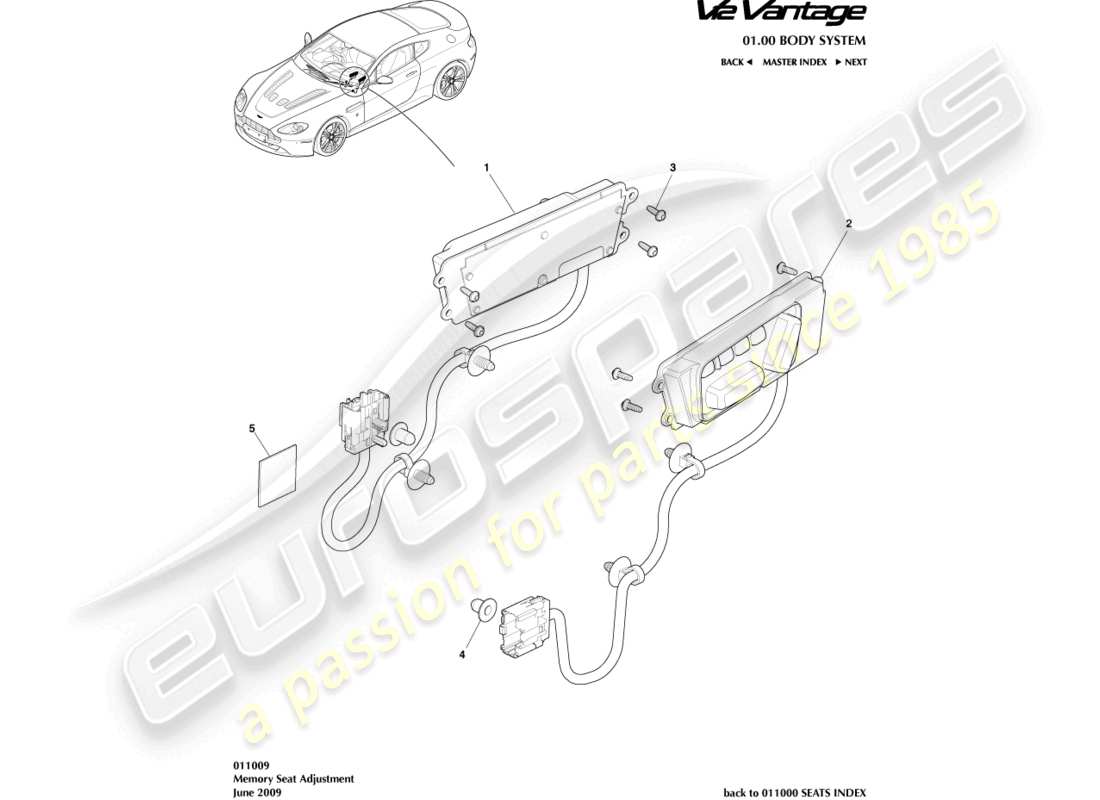 aston martin v12 vantage (2010) front seat adjustment part diagram