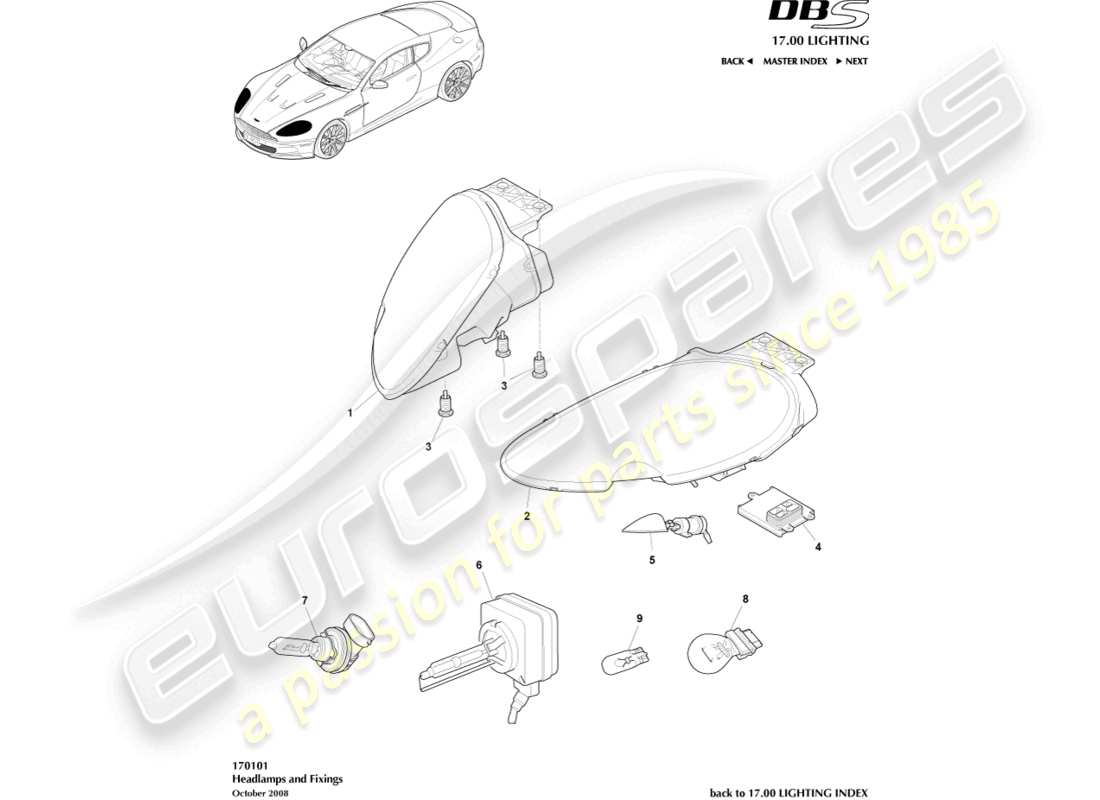 aston martin dbs (2014) headlights part diagram