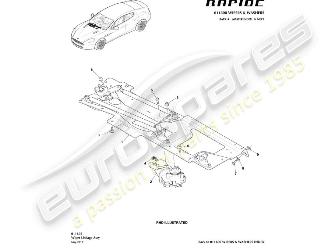 aston martin rapide (2017) wiper linkage part diagram