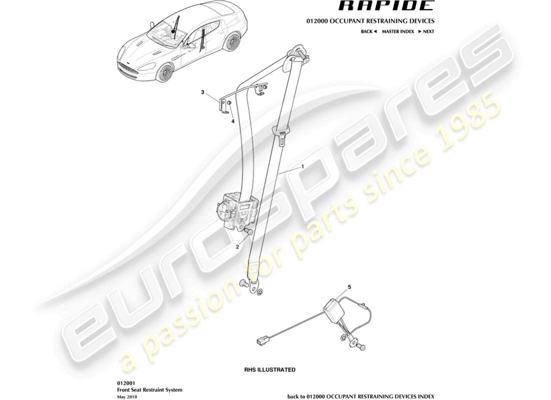 aston martin rapide (2013) front seat belts parts diagram