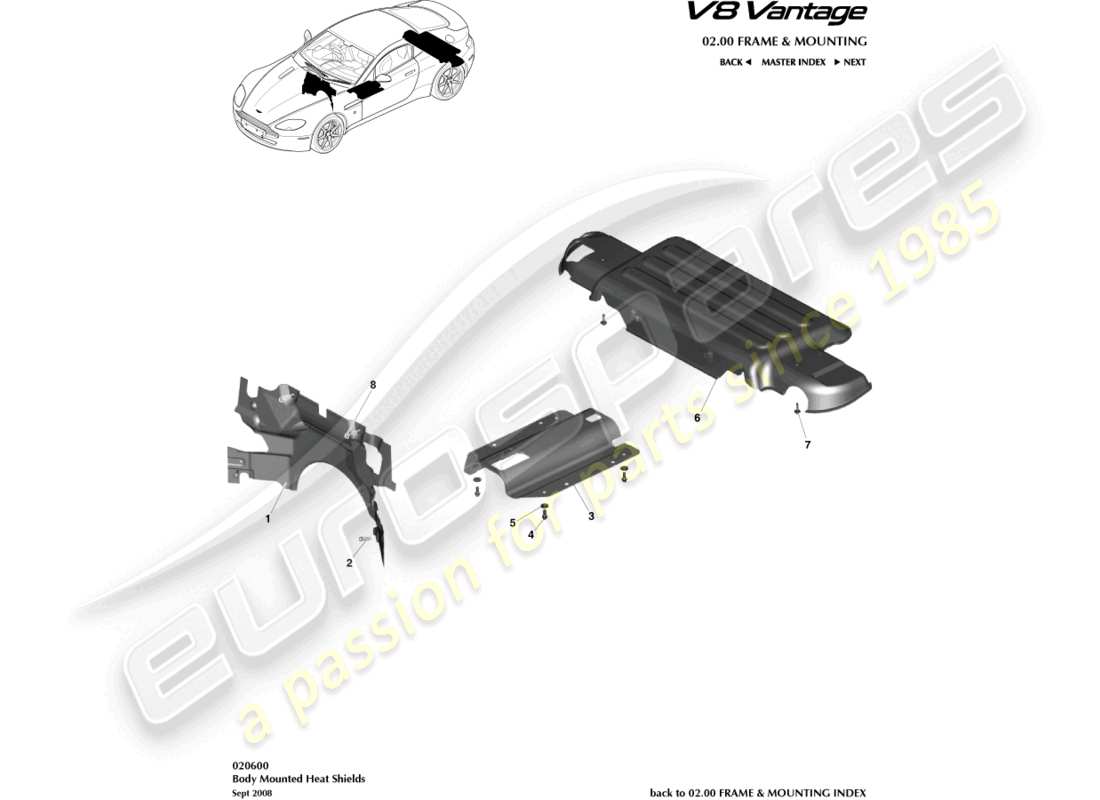 aston martin vantage gt8 (2017) heat shields part diagram