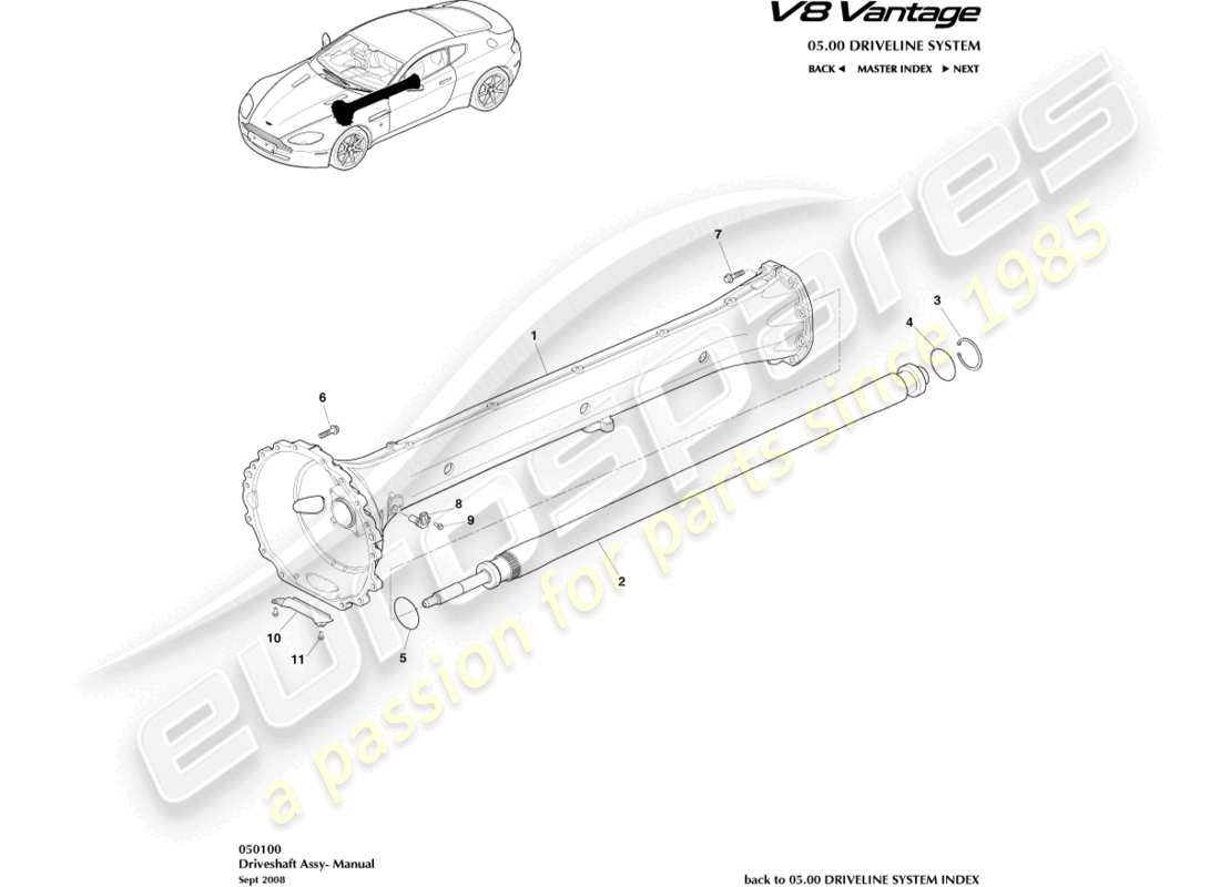 aston martin v8 vantage (2012) driveshaft assembly part diagram