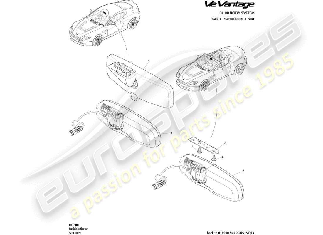 aston martin v12 vantage (2013) interior mirror part diagram