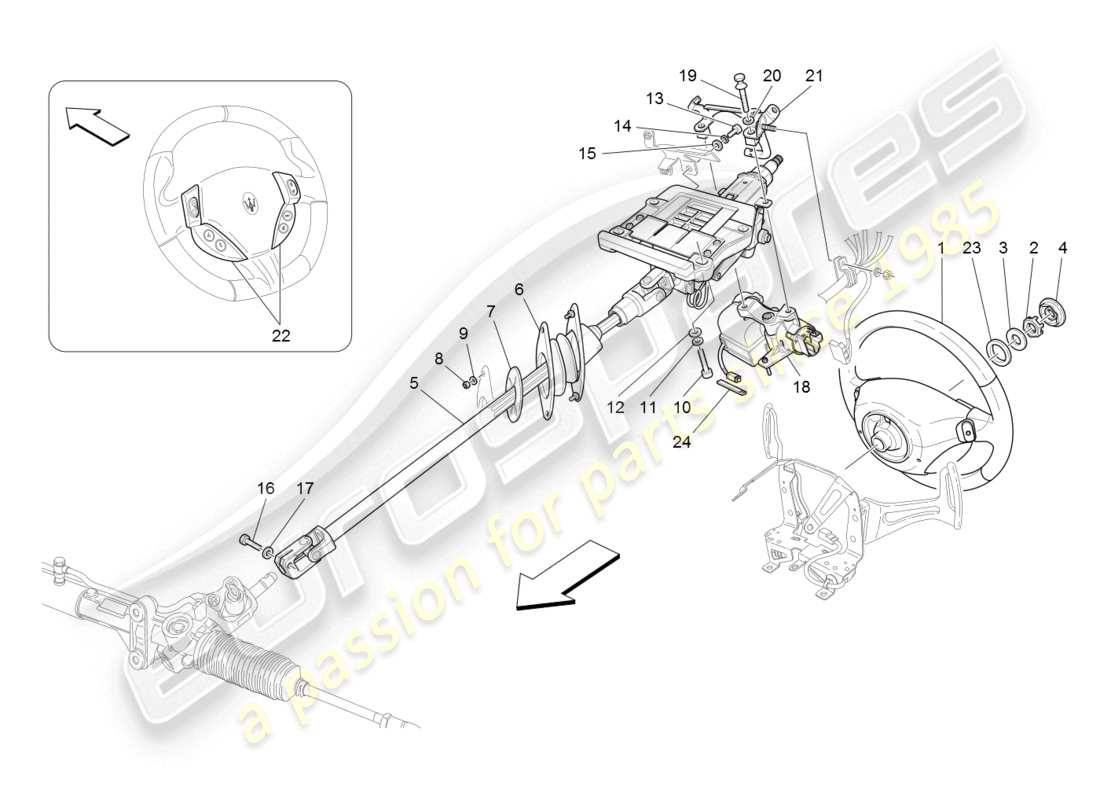 maserati granturismo (2008) steering column and steering wheel unit parts diagram