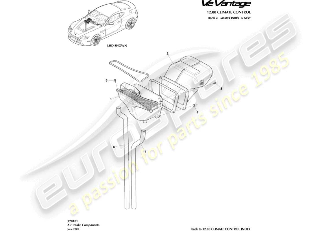 aston martin v12 vantage (2010) air intake ducts part diagram